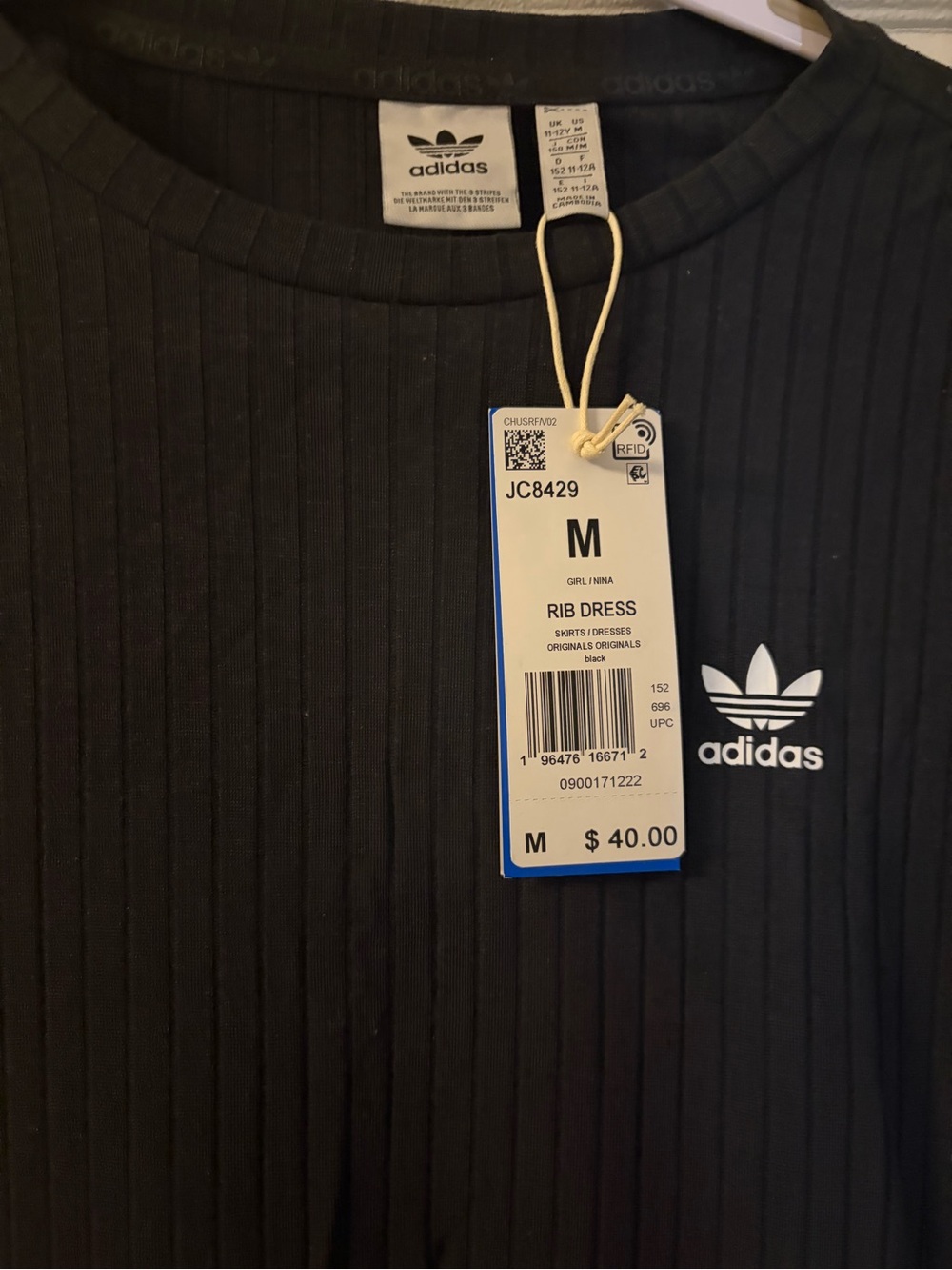 adidas Black Ribbed T‑Shirt Dress for Girls - Picture 2 of 3